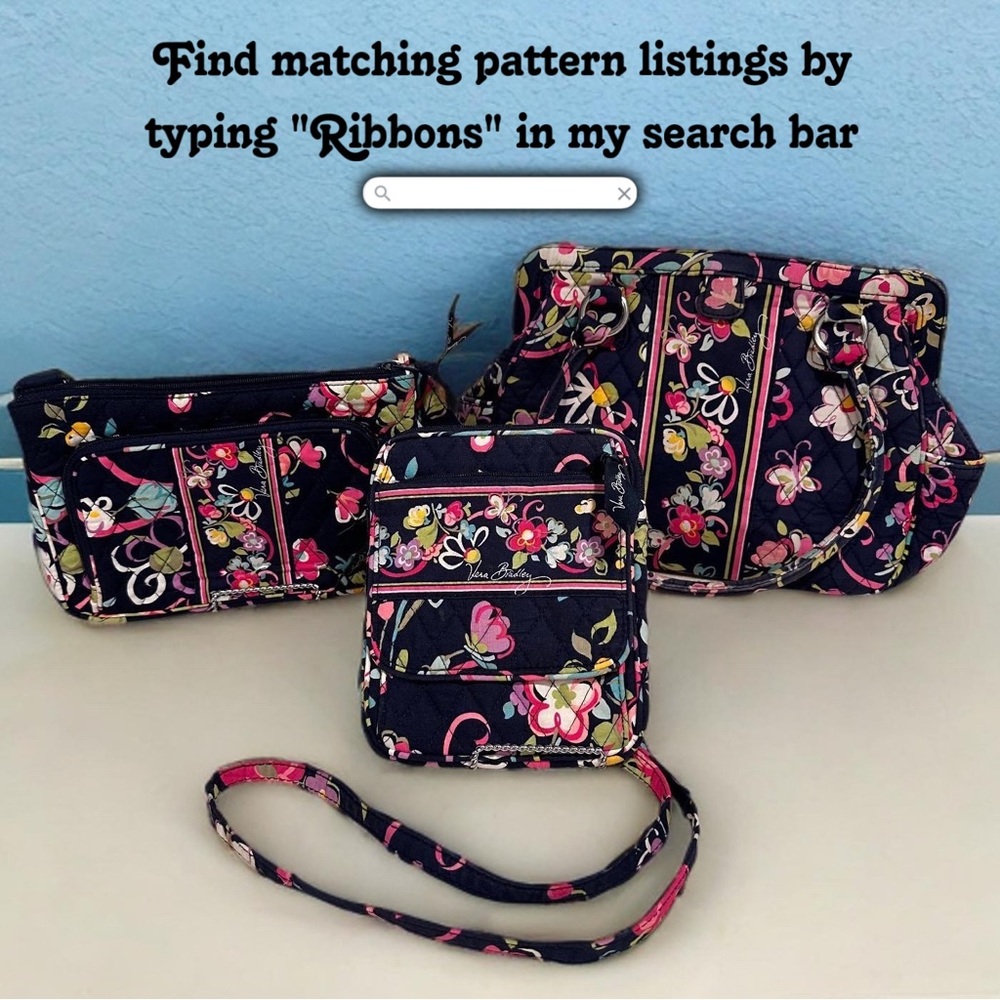 Vera Bradley Little Hipster Crossbody Bag in Navy Floral Retired Pattern Ribbons - Picture 13 of 15